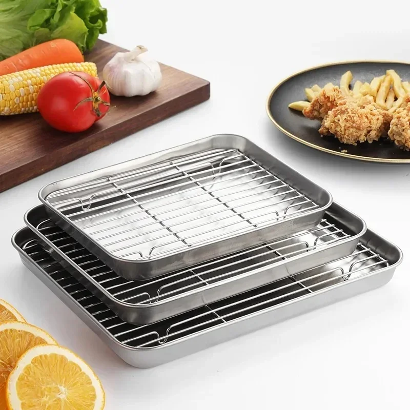 Kitchen Baking Rack - ステンレス鋼ベーキングパントレイ ワイヤーラック付き ケーキベーキングバーベキューパントレイプレート オーブンブラウニーラック 調理ローストグリルツール