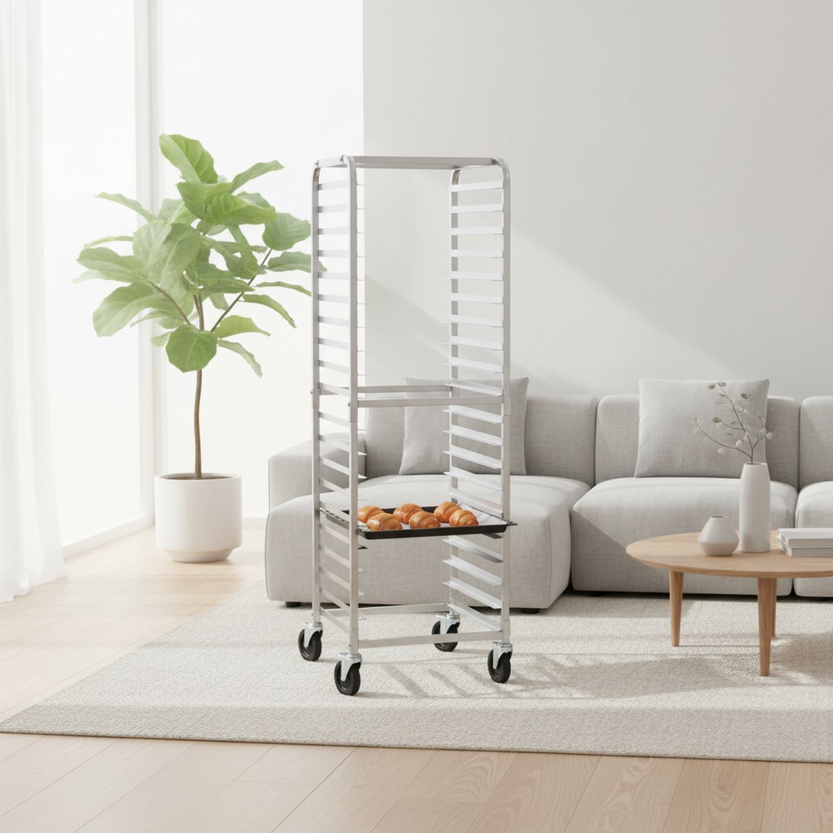 Kitchen Baking Trolley - 業務用ベーカリーラック 20段 アルミ製トロリー シートパン用収納 キッチン 家庭用パン焼き