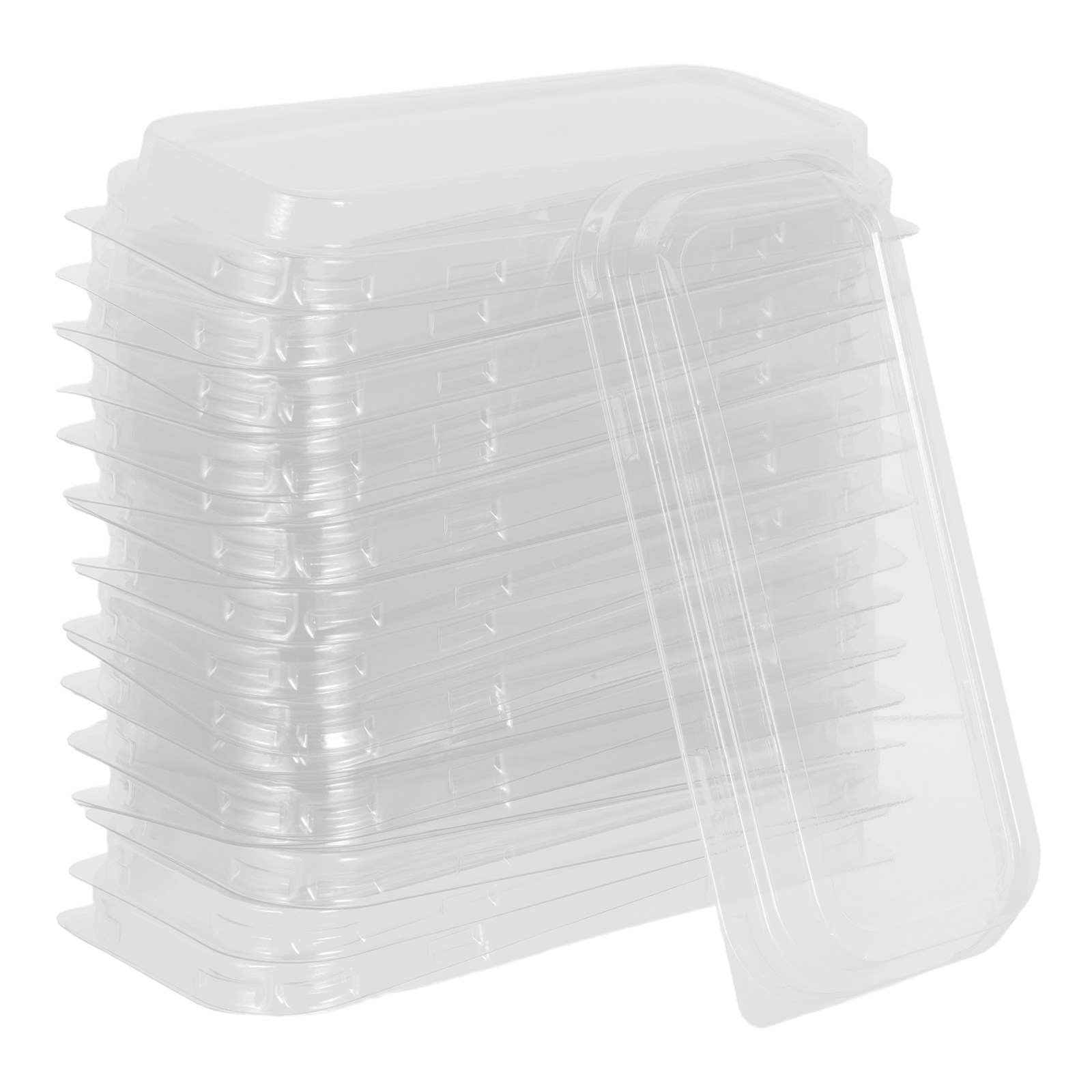Kitchen Bakery - 50個入り プラスチック製パン蓋 - 透明な長方形ケーキパンカバー 19.5x7.5x2.5cm 省スペースでおしゃれなデザイン