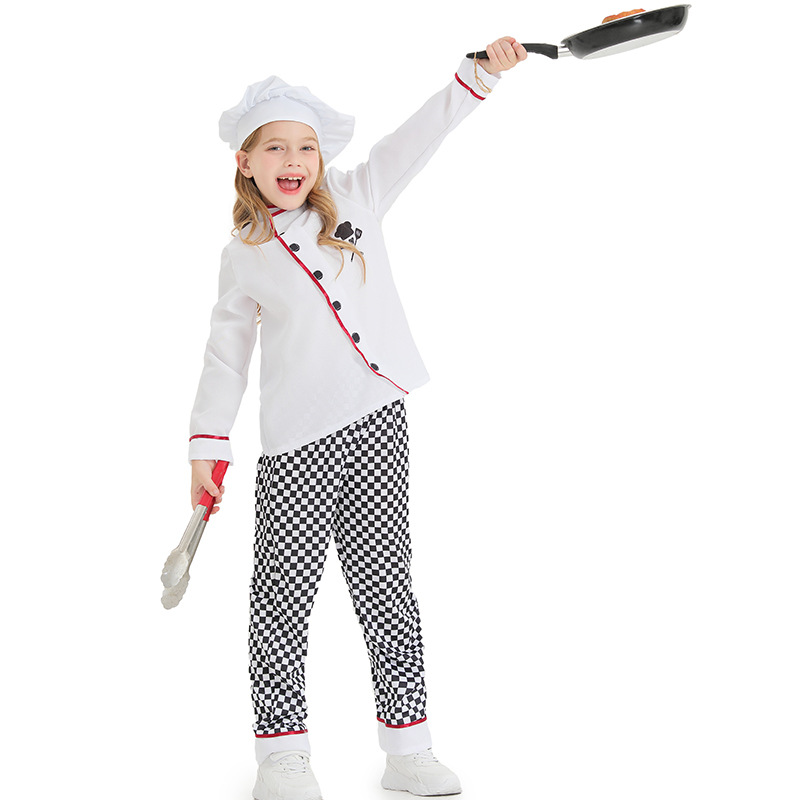 Baking Kitchen For Kids - 子供用ベーキングシェフコスチューム、子供用ツーピースセット、ベルクロ付き、ごっこ遊びキッチンのドレスアップに最適。