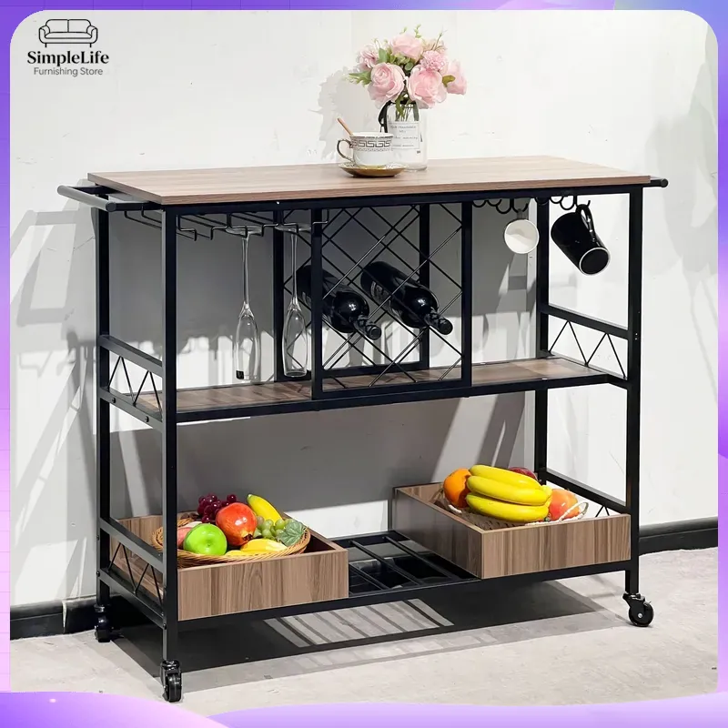 Kitchen Baking Trolley - 多機能キッチンカート、収納棚付き、調理、ベーキング、食品の準備、お茶、コーヒー、バー、家庭用ローリングトロリー