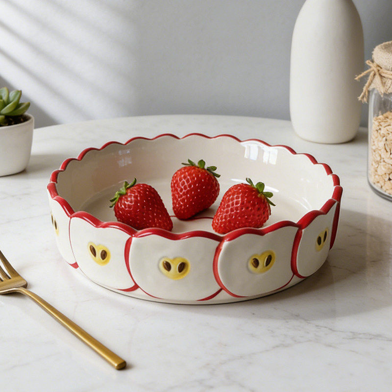 Kitchen Baking Table - かわいいリンゴの形をしたセラミックプレート、リビングルームのダイニングテーブルのフルーツスナック装飾トレイ、ケーキベーキングトレイ、キッチンアクセサリー