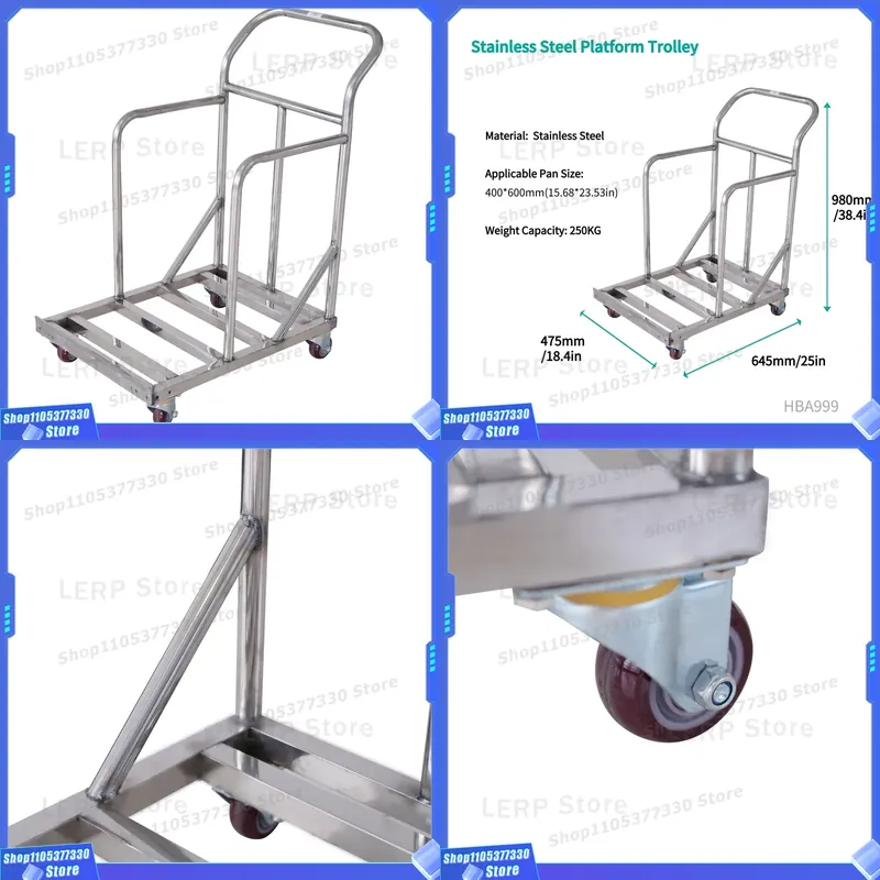 Kitchen Baking Trolley - 980x645x475mmステンレス製キッチンベーキングトロリー、食品調理および業務用ベーカリー向けユニバーサルホイール付き