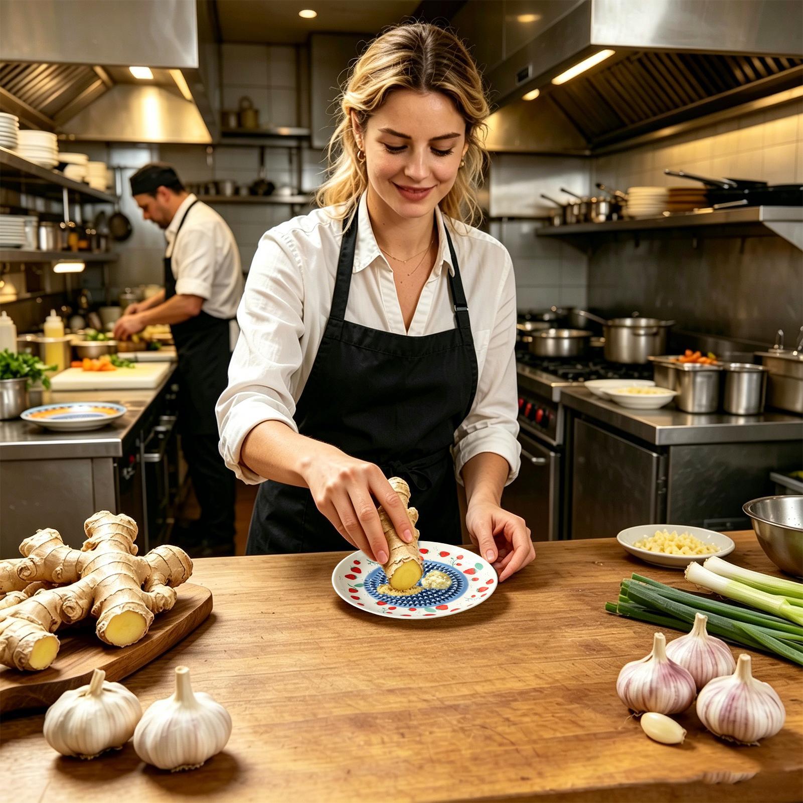 Kitchen Job - ニンニク生姜マッシャー セラミック製丸型グレータープレート 手動野菜果物粉砕ツール キッチン調理用