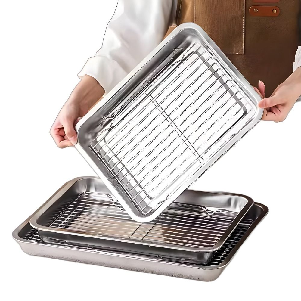 Kitchen Baking Rack - 持ち運び可能なノンスティックステンレス製ベーキングパン、取り外し可能な正方形BBQトレイ、冷却ラック付きオーブンラック、調理・ロースト用