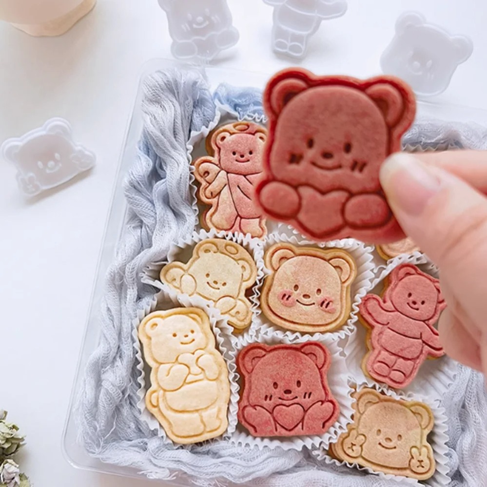 Kitchen Baking Supplies - Nong Noey クッキーカッター漫画クマビスケット型クッキースタンプキッチンベーキングペストリー耐熱皿デザート用品