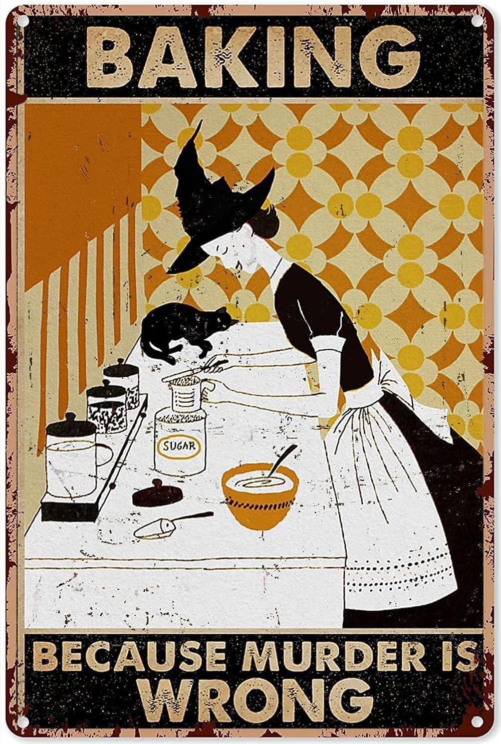 Kitchen Witch Baking - 魔女が焼くための装飾キッチンサイン 黒猫「それは私がやっていることです」を表すブリキ看板 装飾ヴィンテージメタルブリキ看板