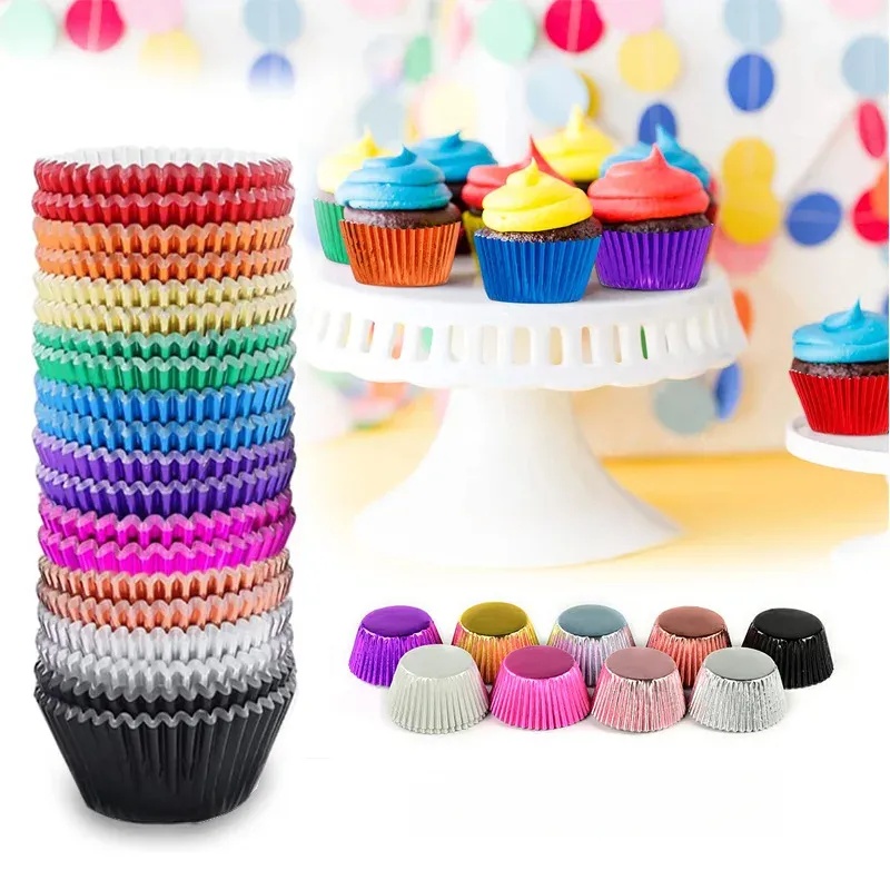 Kitchen Baking Supplies - 金箔カップケーキライナー100枚セット、多機能ケーキカップキッチン用品、家庭でのベーキング作業に最適なツール