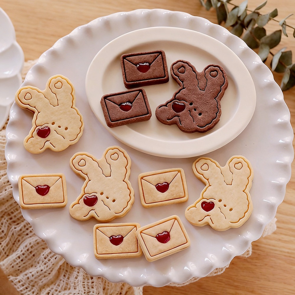 Kitchen Baking Supplies - バレンタインデーのクッキーカッター ウサギのビスケット型スタンプ キッチンベーキングペストリー 製菓用品 デザートベーキング用品