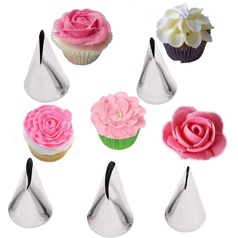 Kitchen Baking Decor - フラワーチューリップローズノズル、リーフペタル、メタルネイルデコレーションリフター、フォンダンクリームトランスファー、ベーキングペストリー、キッチンツール、5個