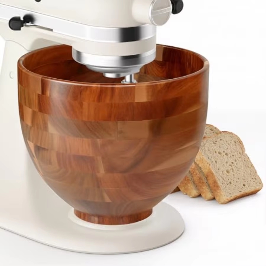 Stand Mixer Bowl - ホームベーカー向けスタンドミキサーミキシングボウル：9.3x7.3インチ、アカシアウッド製、ナチュラルカラー、優れた耐久性、チルトヘッド対応
