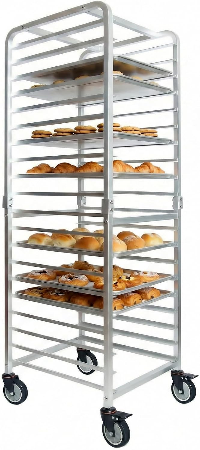 Kitchen Baking Rack - 業務用20段ステンレス製シートパンラック（車輪付き）、移動式ベーカリー冷却カート、高速パンラック、頑丈な収納オーガナイザー（レストランキッチン用、シルバー）