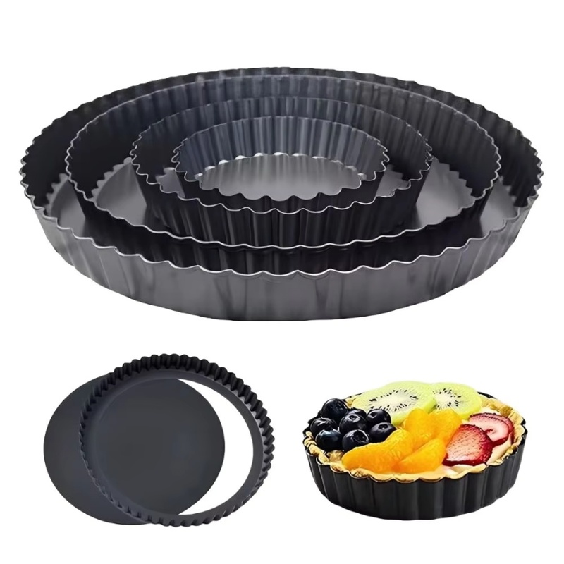 Kitchen Baking Oven - 1個入り 取り外し可能な底面溝付きタルトパン ノンスティック炭素鋼キッシュパイ型 波型エッジベーキングトレイ フルーツケーキ キッチンオーブン用