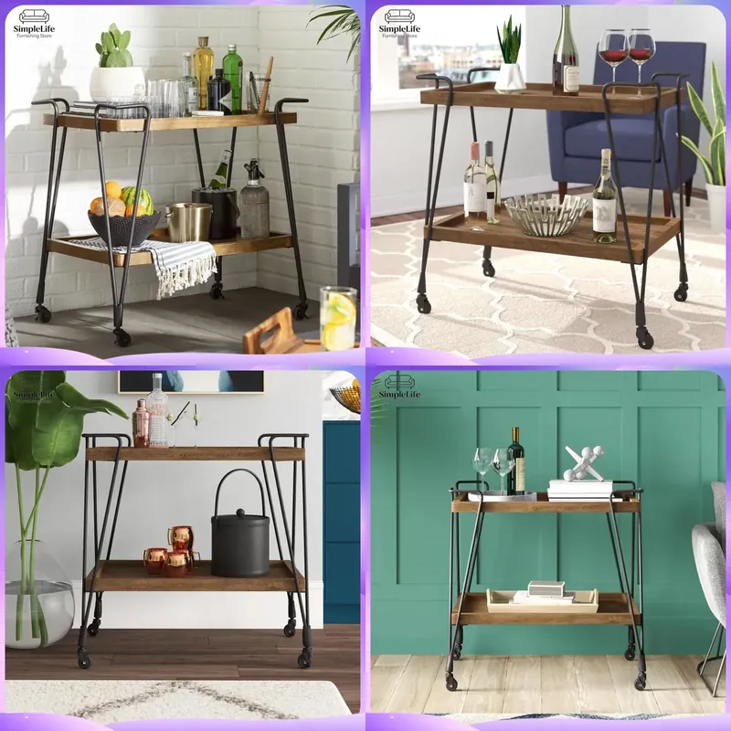 Kitchen Baking Trolley - キッチンカート、ホイール付きローリングカート、調理、ベーキング、お茶の提供、食品の準備、収納、移動式ユーティリティカート、無垢材製