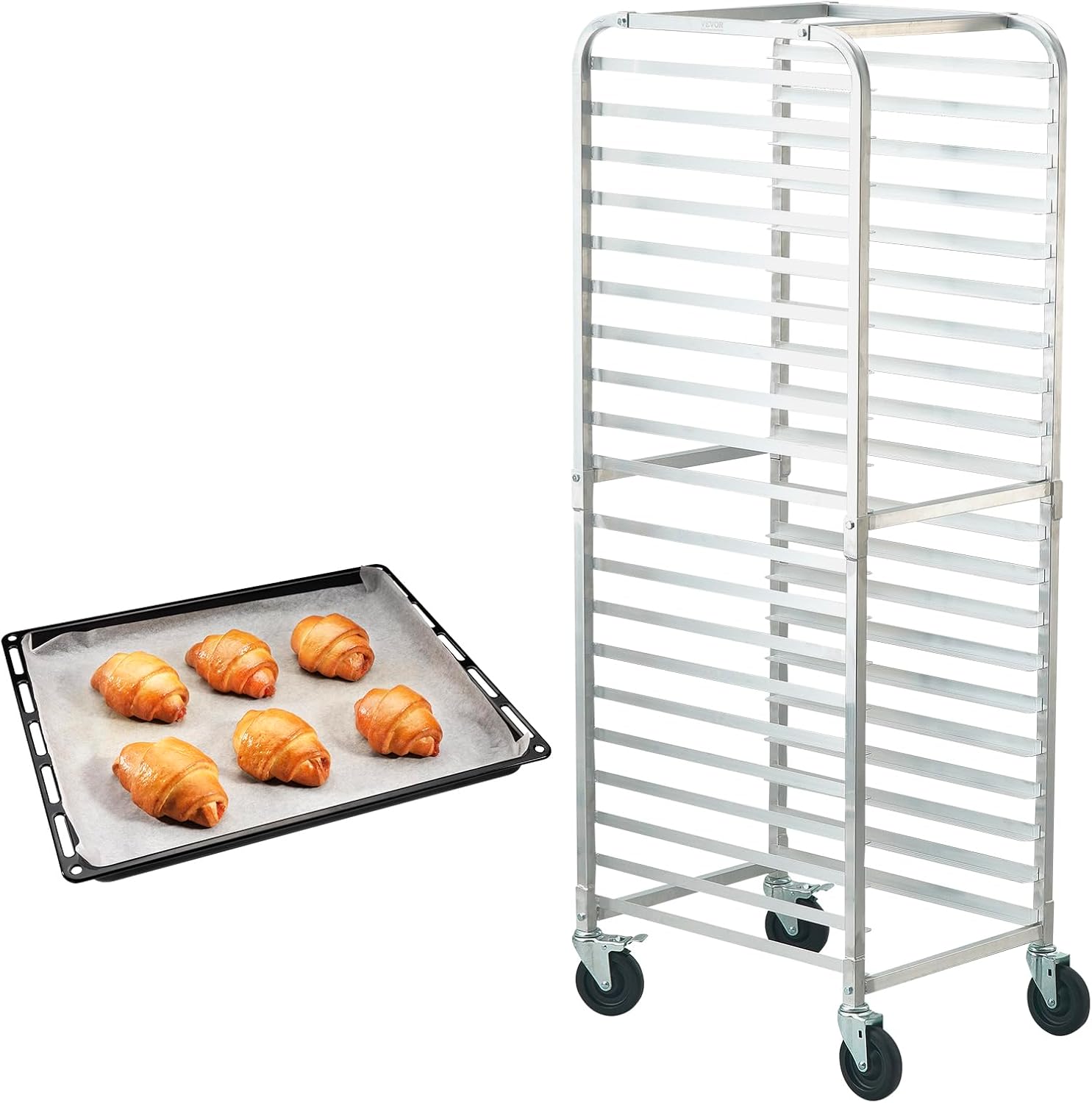 Kitchen Baking Trolley - 20段式業務用パンパンラック、アルミ製ベーカリーシートパントロリー、ローリング収納ラック、シートパントローリー、ブレーキ付きホイール付き業務用キッチン・家庭用ベーカリー向けシートパントローリー、シルバー
