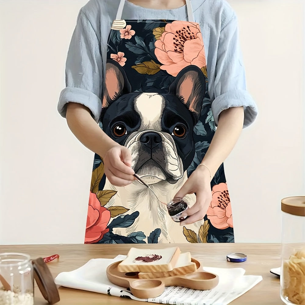 フレンチブルドッグ柄エプロン - リネン風、可愛い犬柄、家庭 - Kitchen Baking Gift Ideas のレビューと価格