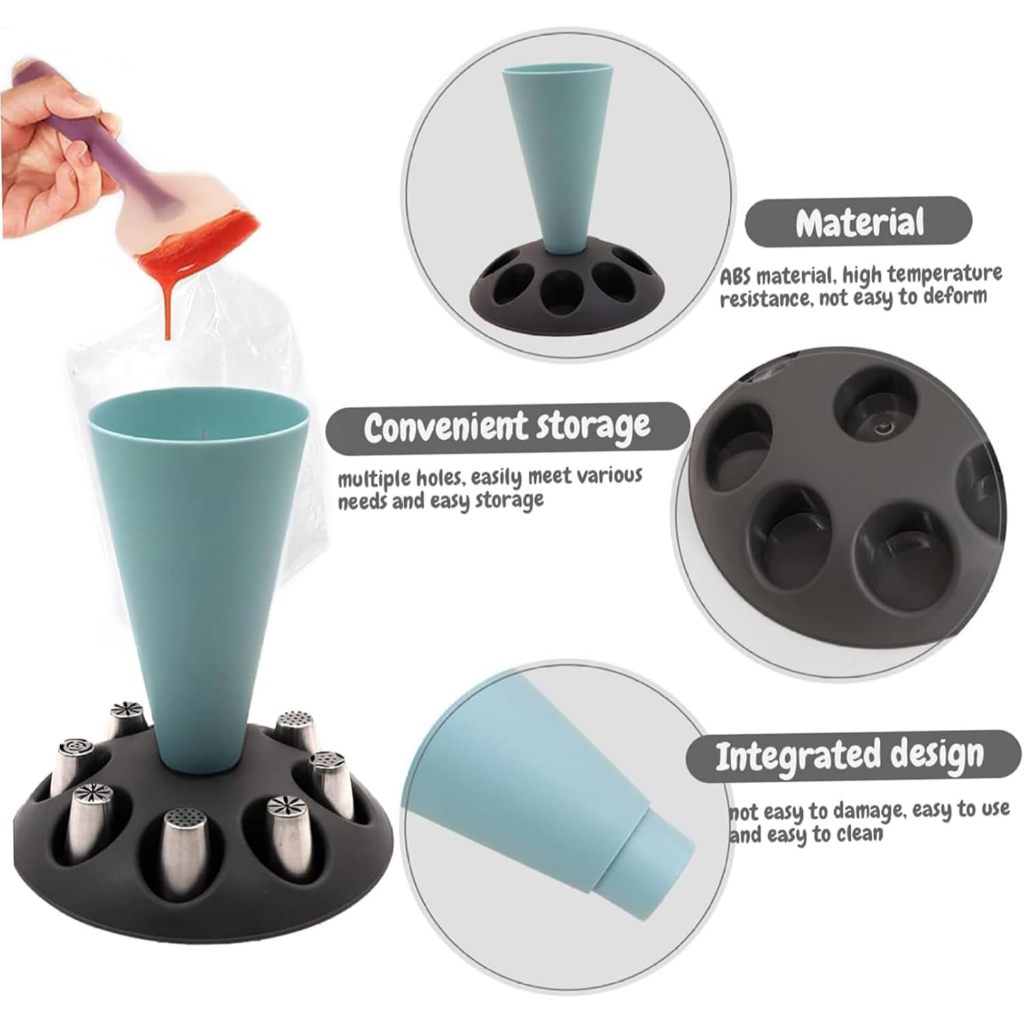 1 個ケーキデコレーションパイピングバッグチップホルダー付き - Kitchen Baking Decor のレビューと価格