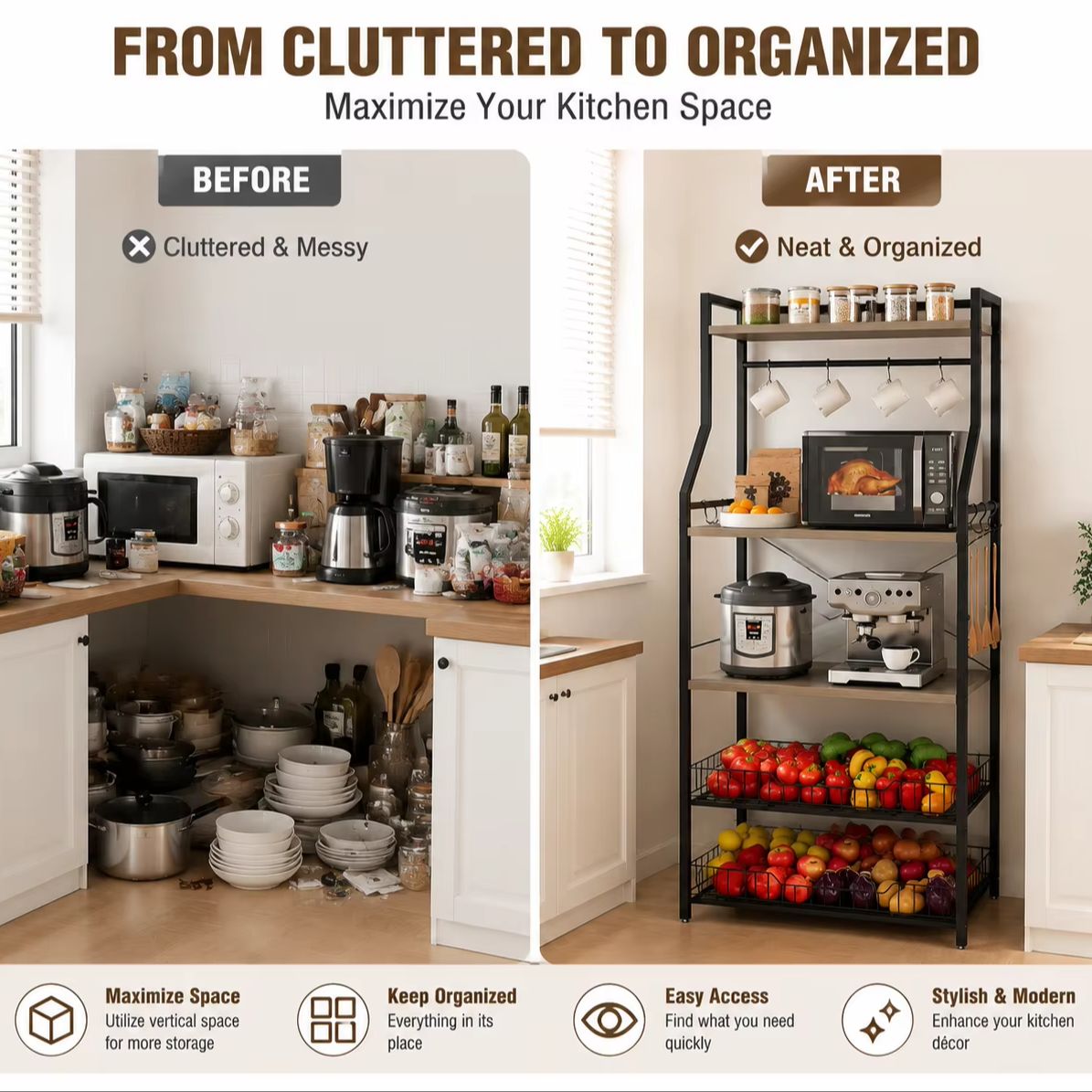 5段キッチンベーカーズラック、電子レンジスタンド付きコーヒー - Kitchen Baking Rack のレビューと価格