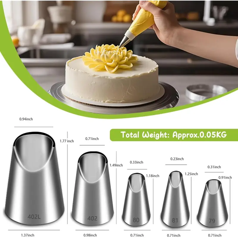 5個入りステンレス製パイピングノズルセット、菊型アイシングノ - Kitchen Baking Decor のレビューと価格