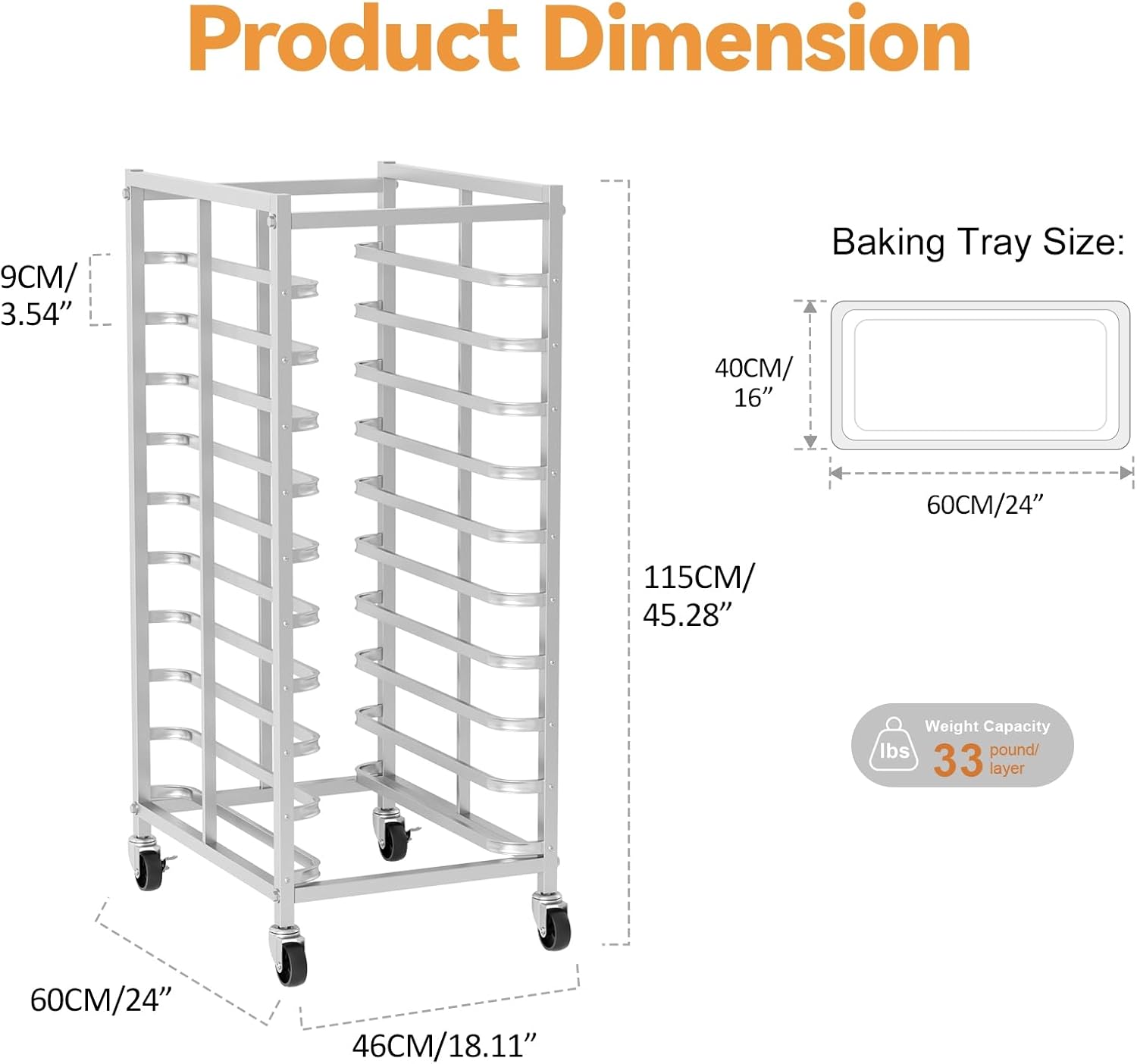 業務用ステンレス製ベーキングラック（車輪付き）、シートパン収 - Kitchen Baking Trolley のレビューと価格