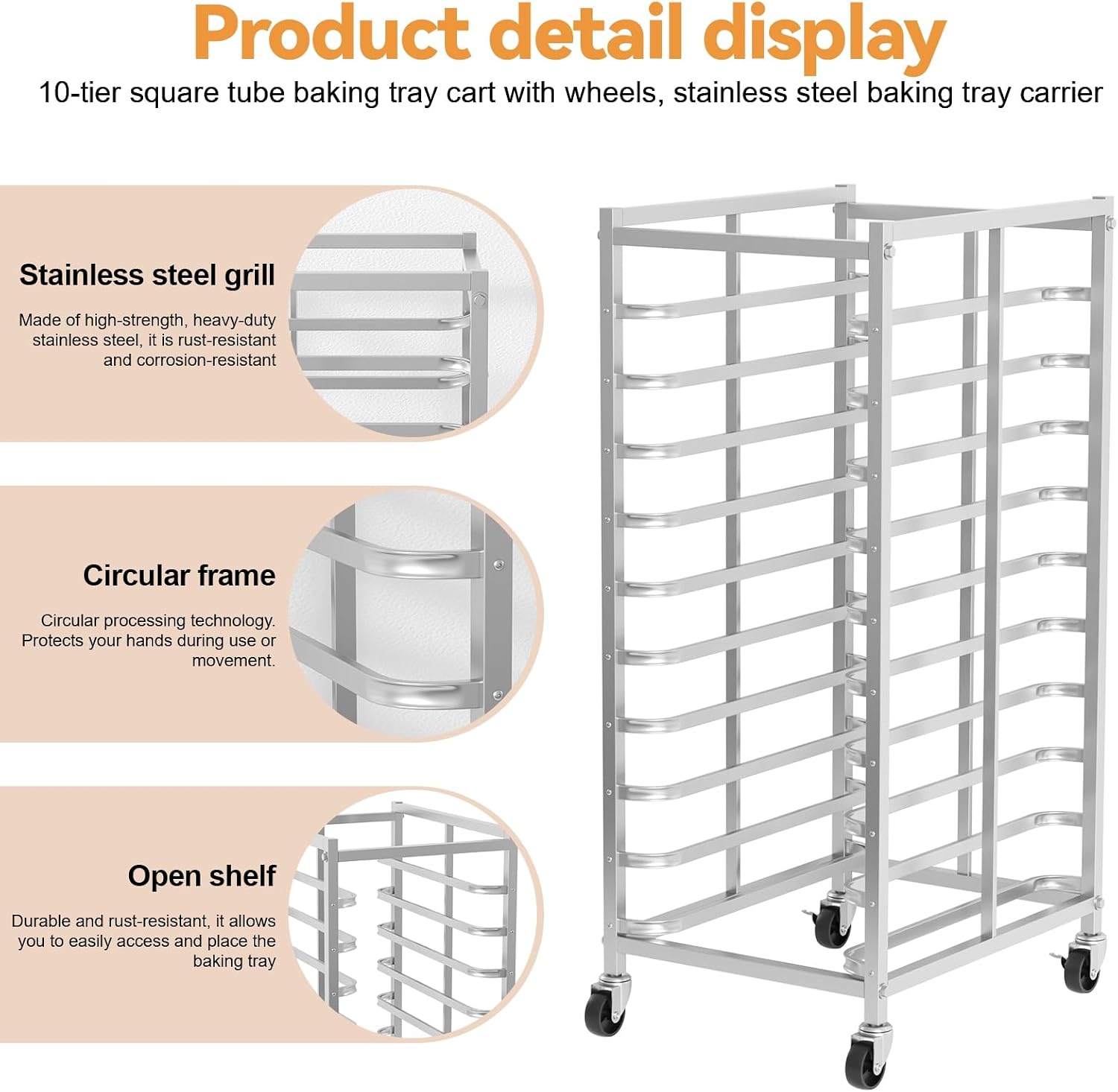 業務用ステンレス製ベーキングラック（車輪付き）、シートパン収 - Kitchen Baking Trolley のレビューと価格