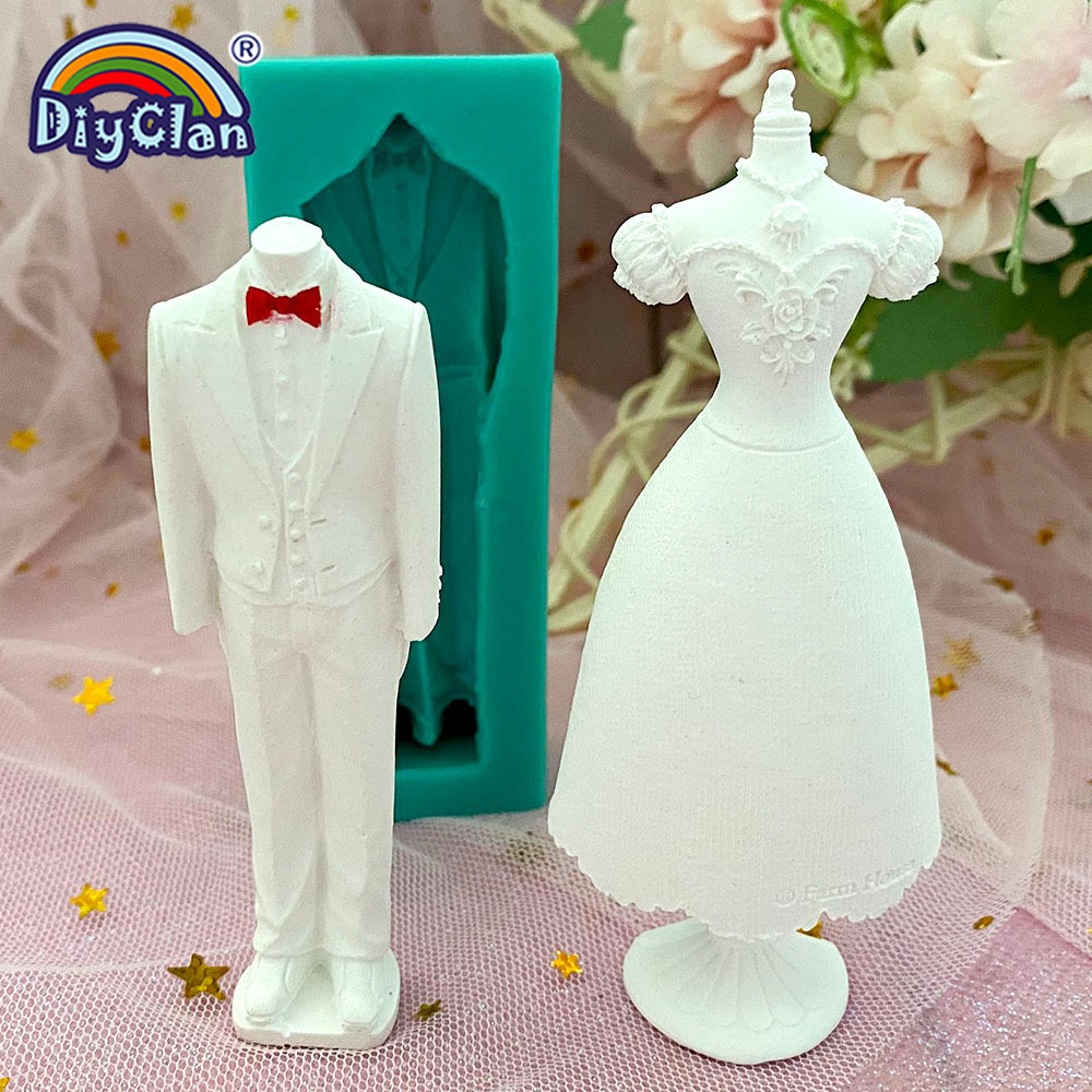 結婚式の装飾シリコンモールドウェディングドレスフォンダンケー - Kitchen Baking Decor のレビューと価格