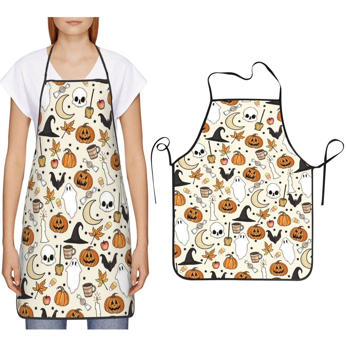 ハロウィン パンプキン 魔女 コウモリ 城 猫 エプロン シ - Kitchen Witch Baking のレビューと価格