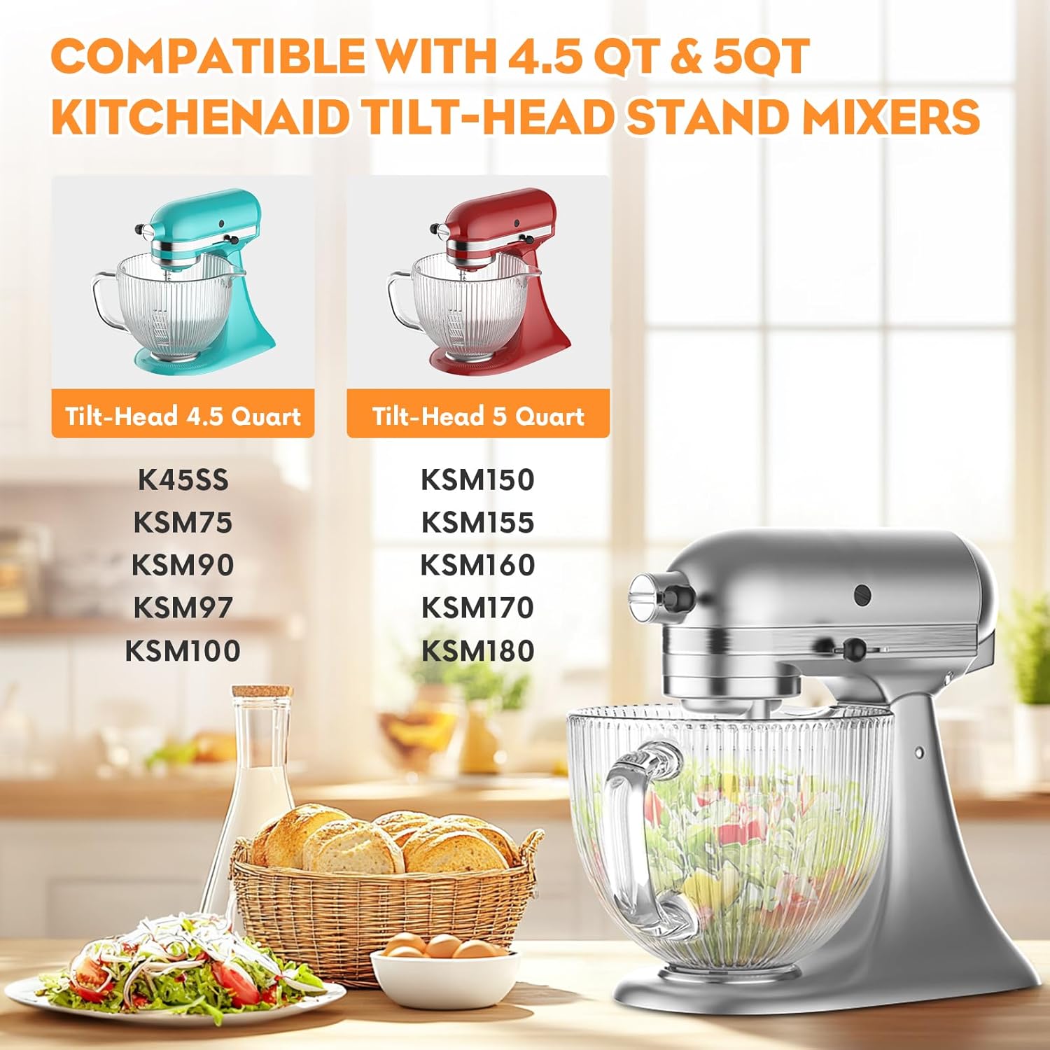 GVODE キッチンエイドミキサー用ガラスボウル、4.5-5 - Stand Mixer Bowl のレビューと価格