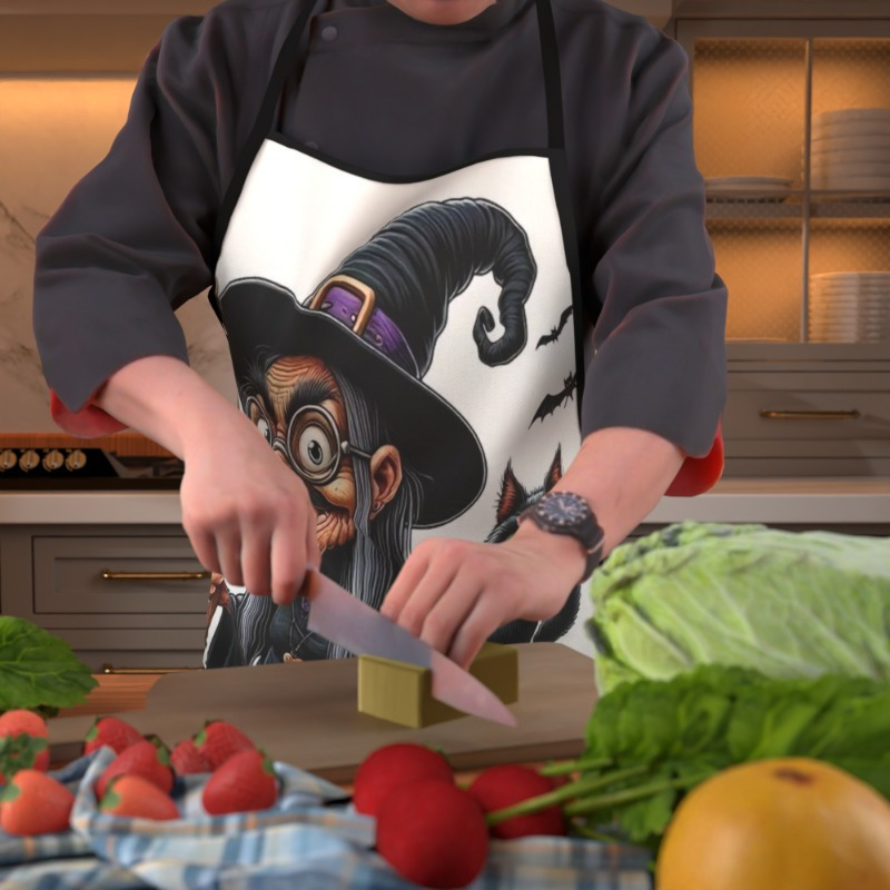魔女と黒猫をテーマにしたエプロン 1 個 調節可能なポリエス - Kitchen Witch Baking のレビューと価格