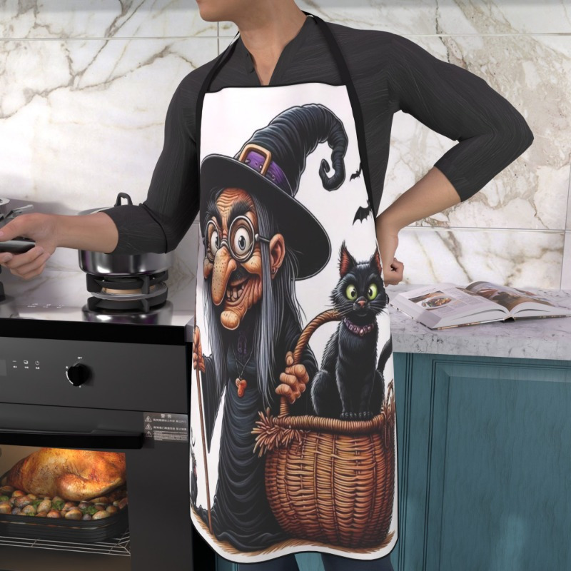 魔女と黒猫をテーマにしたエプロン 1 個 調節可能なポリエス - Kitchen Witch Baking のレビューと価格