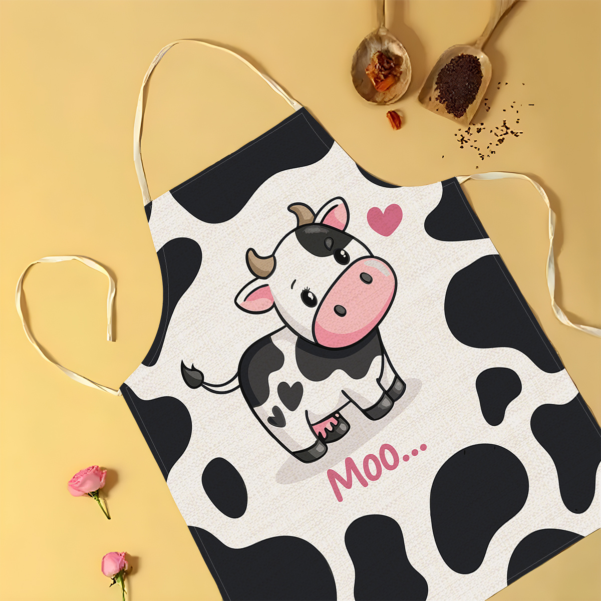 1pc かわいい漫画牛プリントキッチンエプロン女性と子供用面 - Baking Kitchen For Kids のレビューと価格