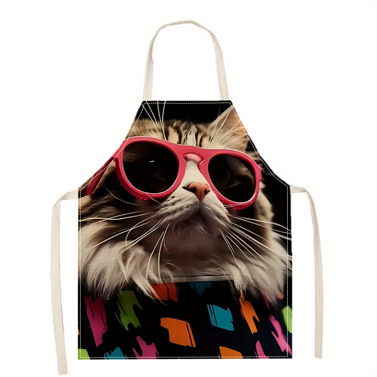 リネンエプロン 面白い猫のサングラスプリント キッチン 調理 - Kitchen Baking Gift Ideas のレビューと価格