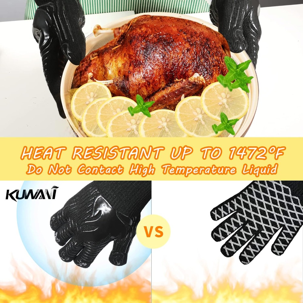 バーベキューグローブ、1472 ° F耐熱手袋、防火ミット、 - Kitchen Baking Oven のレビューと価格