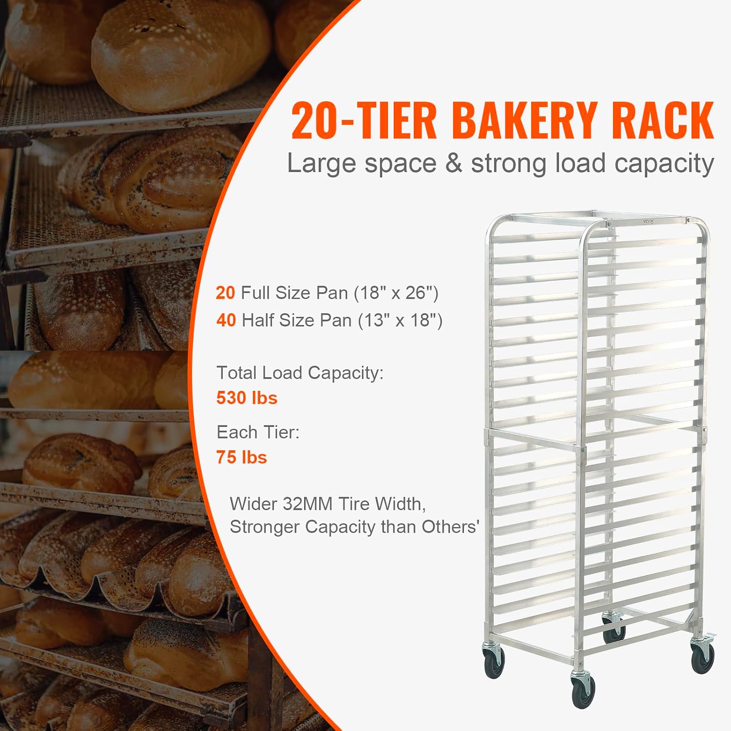 20段式業務用パンパンラック、アルミ製ベーカリーシートパント - Kitchen Baking Trolley のレビューと価格